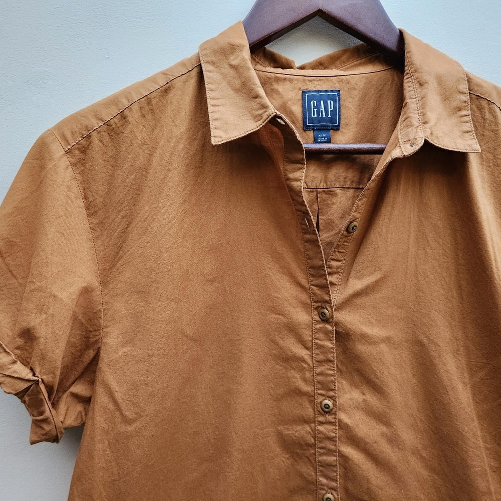 Gap Brown Cuff Sleeve Button Doen Shirt Xs - Picture 4 of 5